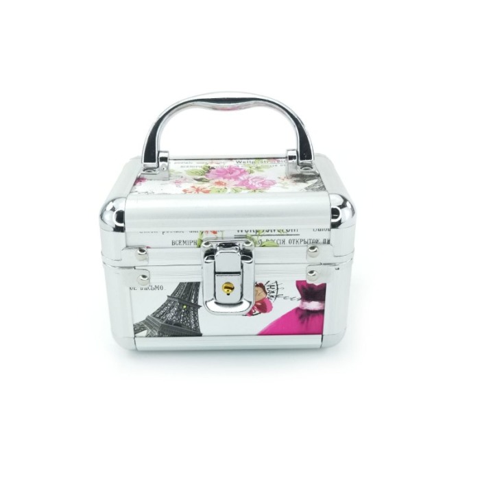 Cutie de bijuterii Middle Trunk Paris  din material de calitate,usor de transportat,detalii argintii,2 nivele, 2 cheite,multicol [2]