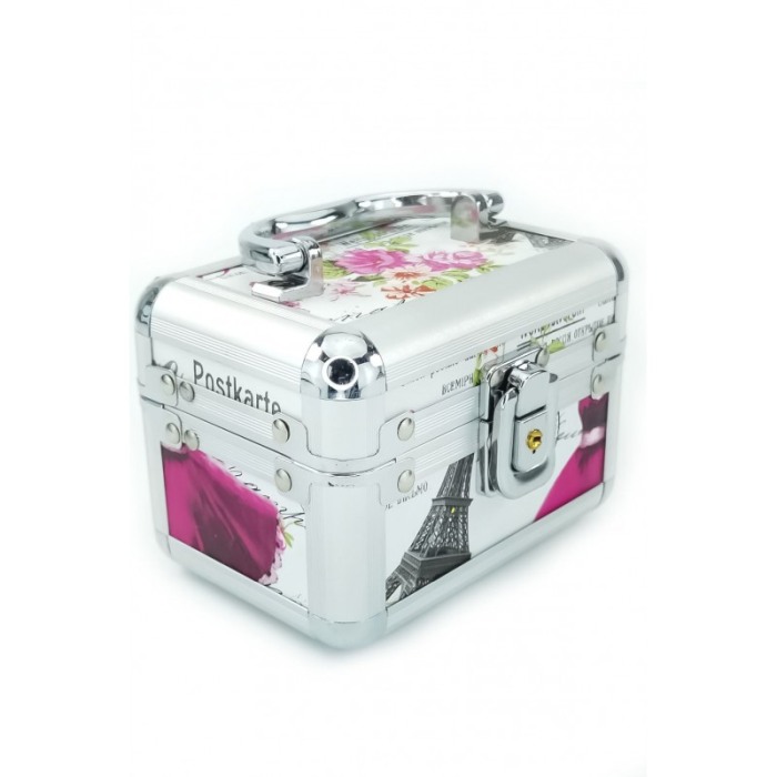 Cutie de bijuterii Middle Trunk Paris  din material de calitate,usor de transportat,detalii argintii,2 nivele, 2 cheite,multicol [4]