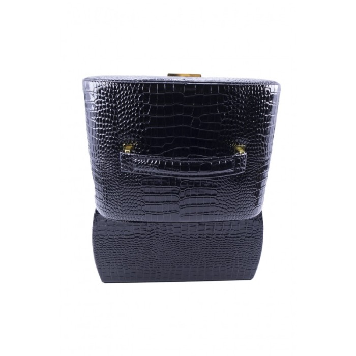 Cutie de bijuterii Nyx, din piele ecologica tip croco, 3 niveluri,oglinda interioara, culoare negru, 23 cm [5]