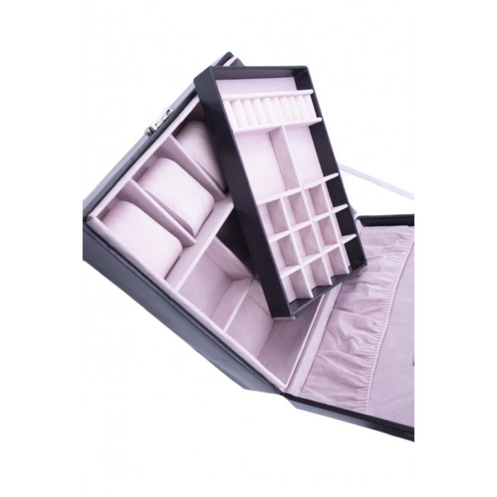 Cutie de bijuterii Orion din piele ecologica, eleganta, compartimentata,contine oglinda interioara, negru,26 cm, doty [6]