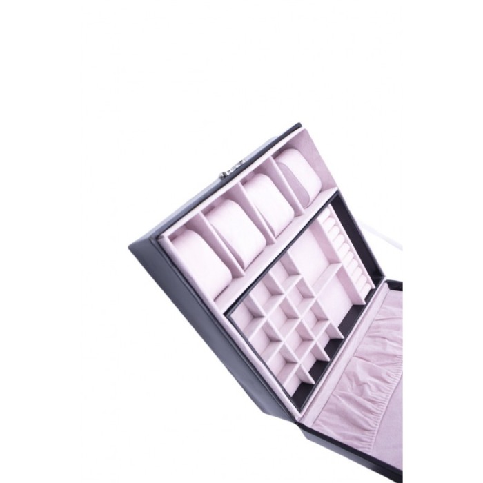 Cutie de bijuterii Orion din piele ecologica, eleganta, compartimentata,contine oglinda interioara, negru,26 cm, doty [5]