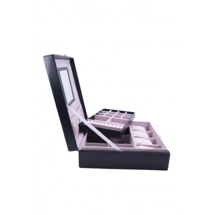 Cutie de bijuterii Orion din piele ecologica, eleganta, compartimentata,contine oglinda interioara, negru,26 cm, doty [3]