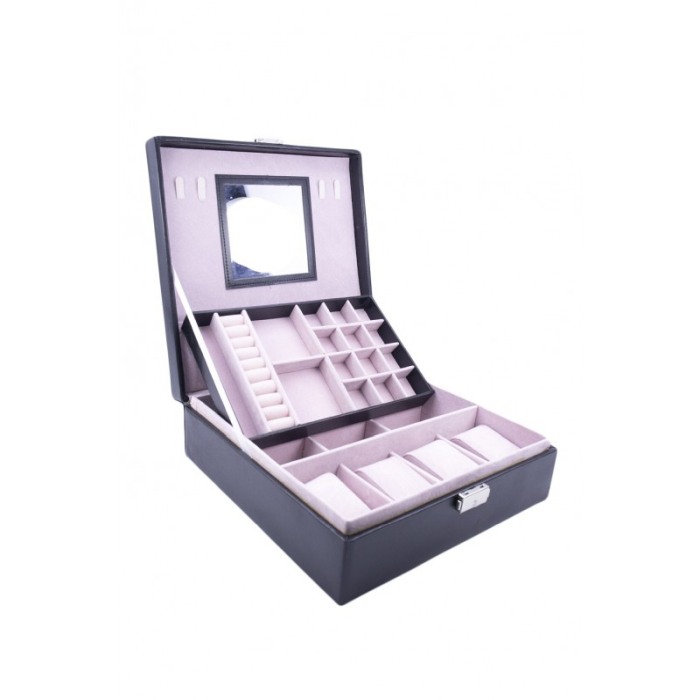 Cutie de bijuterii Orion din piele ecologica, eleganta, compartimentata,contine oglinda interioara, negru,26 cm, doty [4]