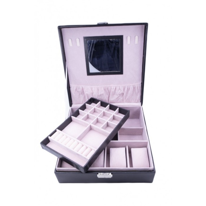 Cutie de bijuterii Orion din piele ecologica, eleganta, compartimentata,contine oglinda interioara, negru,26 cm, doty [7]