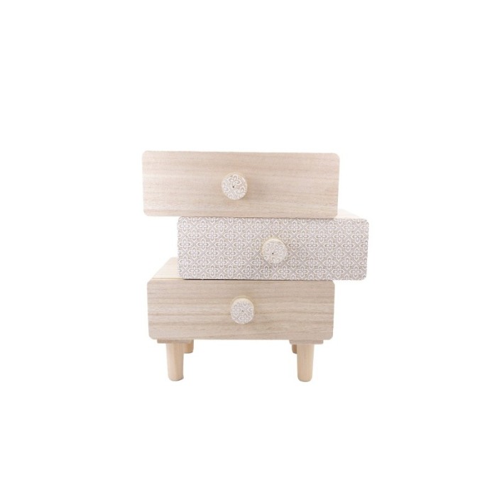 Cutie de bijuterii Pallas din lemn, cu 3 sertare spatioase, rustic, asimetrica, 31 x 30 cm, bej, Doty® [1]