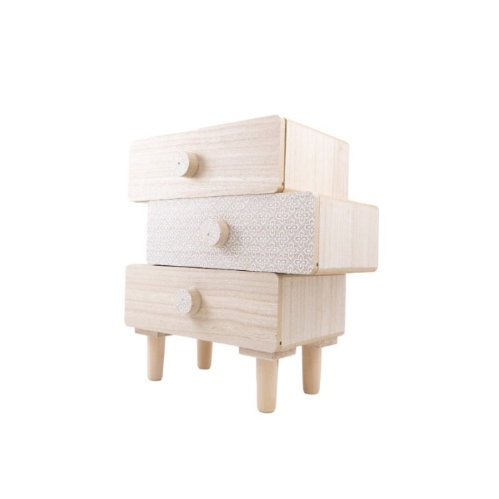 Cutie de bijuterii Pallas din lemn, cu 3 sertare spatioase, rustic, asimetrica, 31 x 30 cm, bej, Doty® [5]