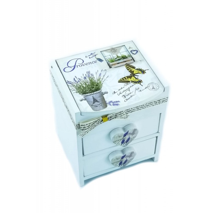 Cutie de bijuterii  Provence ,alba din lemn , cu capac ,model lavanda si fluture, 15 cm, Doty [2]