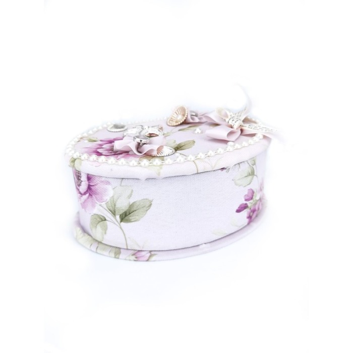 Cutie de bijuterii Rosy, eleganta, cu aplicatii argintii si aurii, ovala,deschidere cu capac, oglinda, 20 cm,multicolor, doty [3]