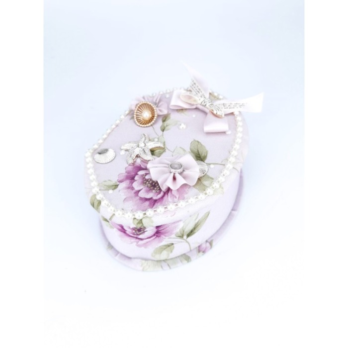 Cutie de bijuterii Rosy, eleganta, cu aplicatii argintii si aurii, ovala,deschidere cu capac, oglinda, 20 cm,multicolor, doty [2]