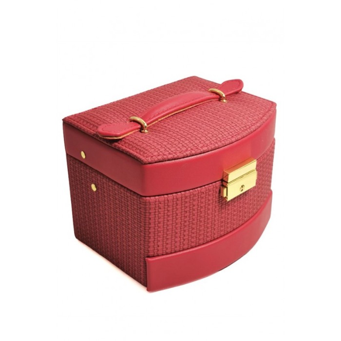Cutie de bijuterii Scarlet Tresure Doty®, cu oglinda, sertare, cu cheita, Piele ecologica stil Croco Culoare rosu mat, 15x15 cm [2]