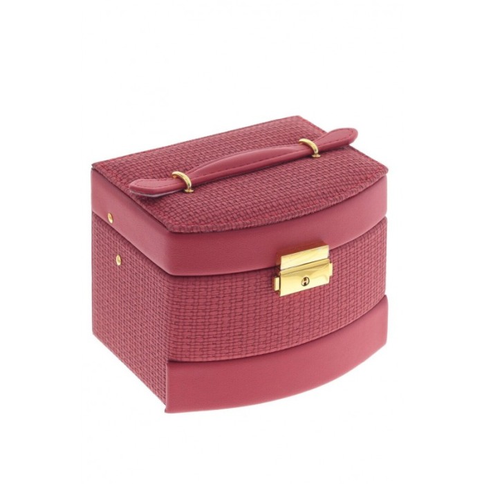 Cutie de bijuterii Scarlet Tresure Doty®, cu oglinda, sertare, cu cheita, Piele ecologica stil Croco Culoare rosu mat, 15x15 cm [4]