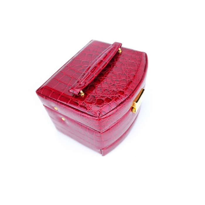 Cutie de bijuterii Secret Love din piele ecologica tip croco, eleganta,stil cufar, contine cheie,culoare rosie,15 cm, doty [4]