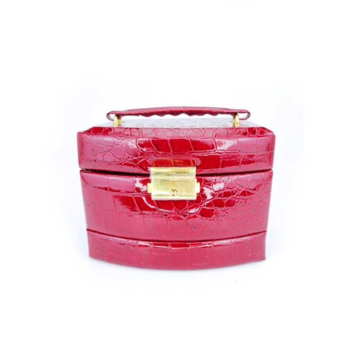 Cutie de bijuterii Secret Love din piele ecologica tip croco, eleganta,stil cufar, contine cheie,culoare rosie,15 cm, doty [3]