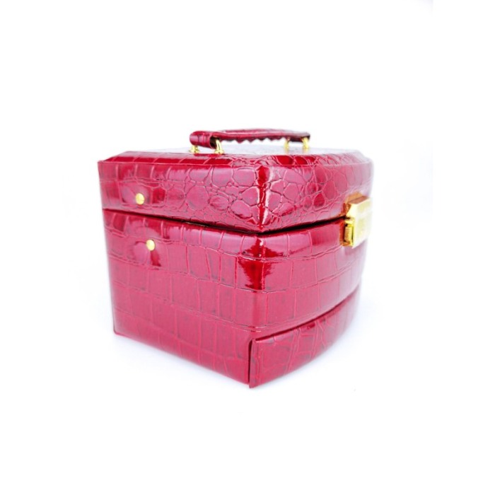 Cutie de bijuterii Secret Love din piele ecologica tip croco, eleganta,stil cufar, contine cheie,culoare rosie,15 cm, doty [2]
