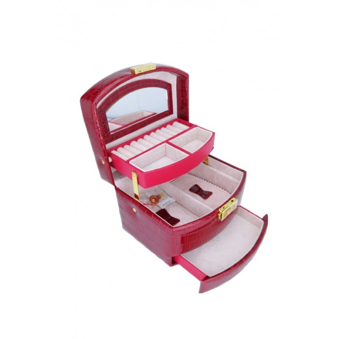 Cutie de bijuterii Secret Love din piele ecologica tip croco, eleganta,stil cufar, contine cheie,culoare rosie,15 cm, doty [1]