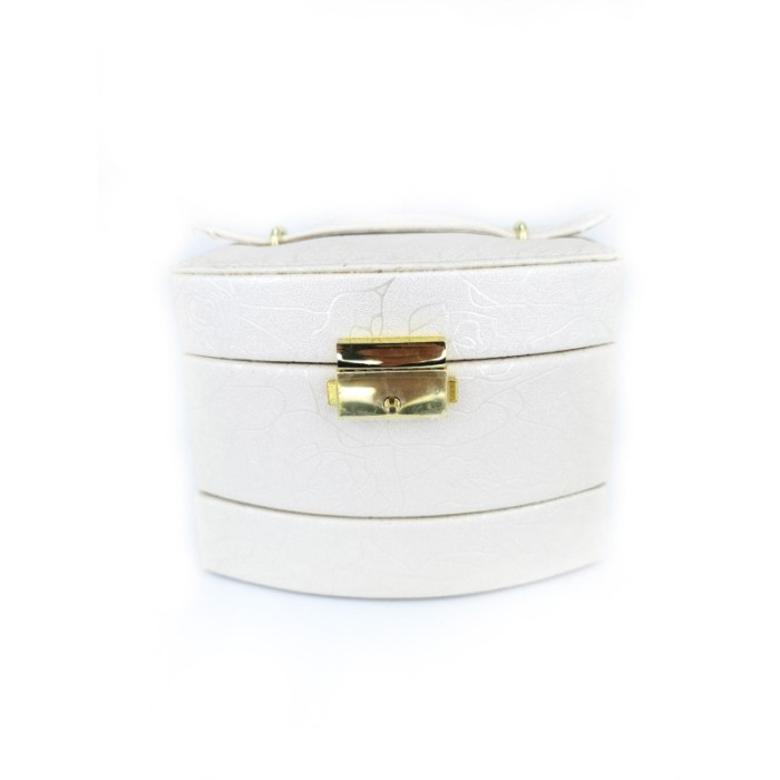 Cutie de bijuterii Secret Rose din piele ecologica sidefata, eleganta,stil cufar, contine cheie,detalii trandafiri, culoare crem [2]