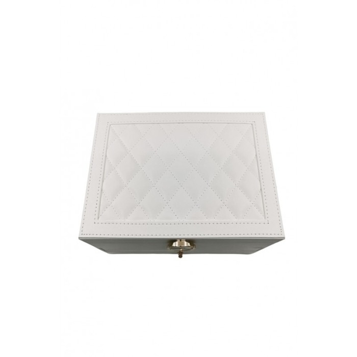 Cutie de bijuterii Valerie, piele ecologica, cu sertare si compartimente, cu cheita, 23x17x14 cm, alb, Doty® [6]