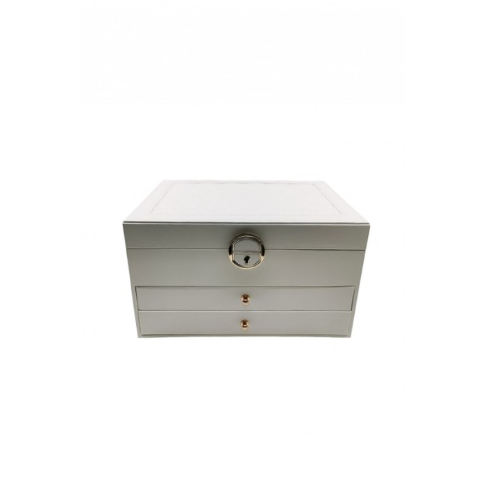 Cutie de bijuterii Valerie, piele ecologica, cu sertare si compartimente, cu cheita, 23x17x14 cm, alb, Doty® [4]