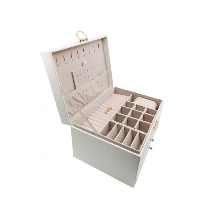 Cutie de bijuterii Valerie, piele ecologica, cu sertare si compartimente, cu cheita, 23x17x14 cm, alb, Doty® [7]