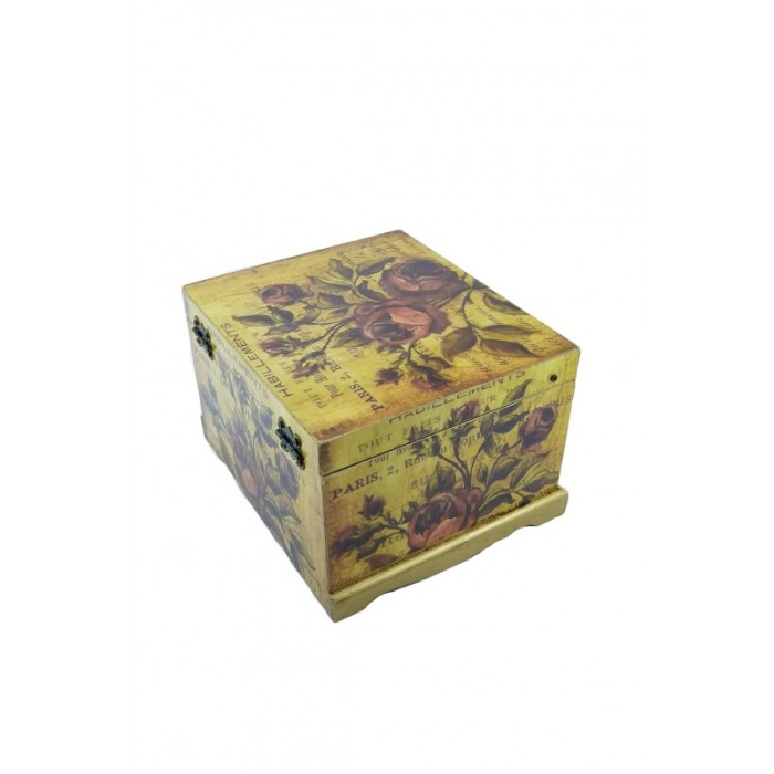 Cutie de bijuterii vintage din lemn de calitate, trandafiri,design tip carte postala,sertar pentru bijuterii,4 compartimente,ogl [1]