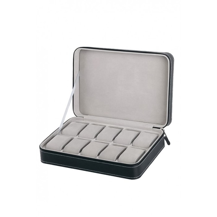 Cutie de ceasuri din piele ecologica HighLine Watch, pentru 10 ceasuri, pernute si interior din material moale, negru, 32x20 cm [1]