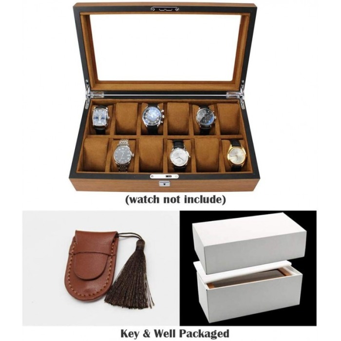 Cutie de ceasuri premium din lemn masiv, pentru 12 ceasuri, capac cu sticla DOTY [3]