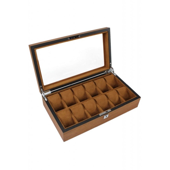 Cutie de ceasuri premium din lemn masiv, pentru 12 ceasuri, capac cu sticla DOTY [2]