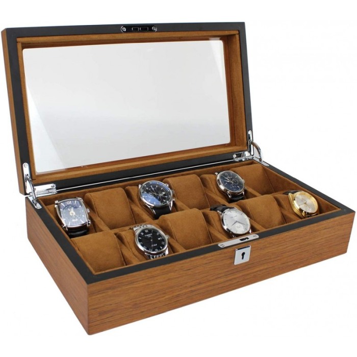 Cutie de ceasuri premium din lemn masiv, pentru 12 ceasuri, capac cu sticla DOTY [4]