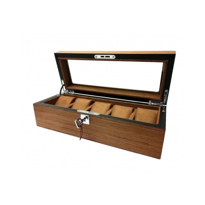 Cutie de ceasuri premium din lemn masiv, pentru 5 ceasuri, capac cu sticla DOTY [8]