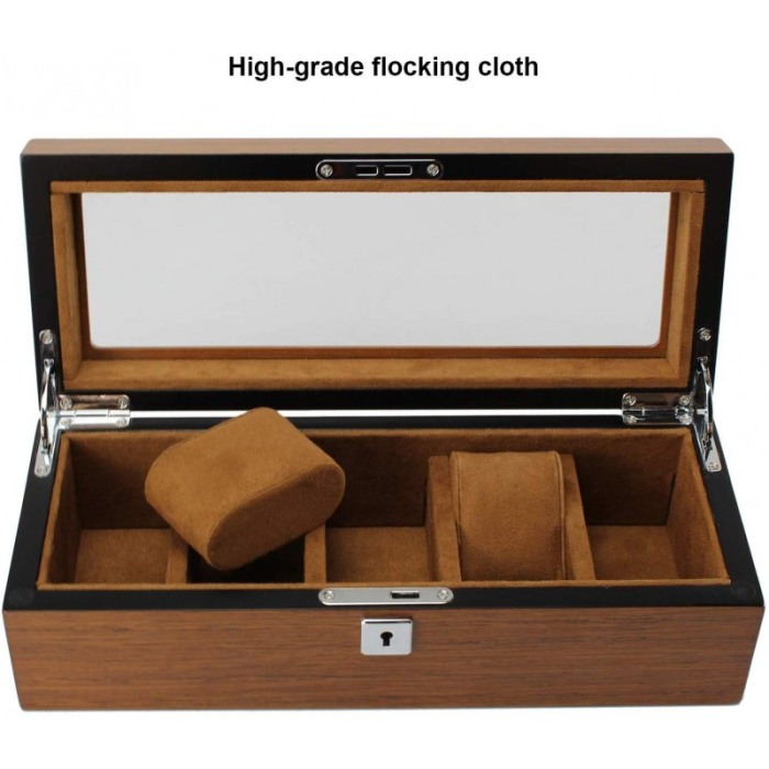 Cutie de ceasuri premium din lemn masiv, pentru 5 ceasuri, capac cu sticla DOTY [4]