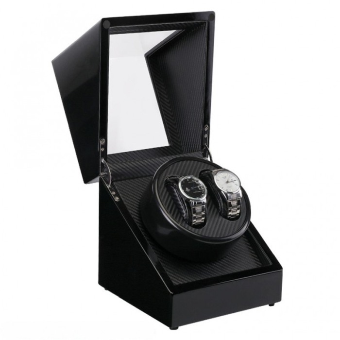 Cutie de culoare negru cu interior de carbon  Watch Winder,pentru 2 ceasuri automatice [2]