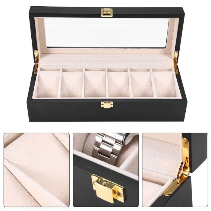 Cutie Depozitare 6 Ceasuri Luxury din Lemn Neagra [3]