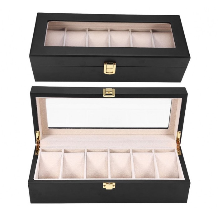 Cutie Depozitare 6 Ceasuri Luxury din Lemn Neagra [2]