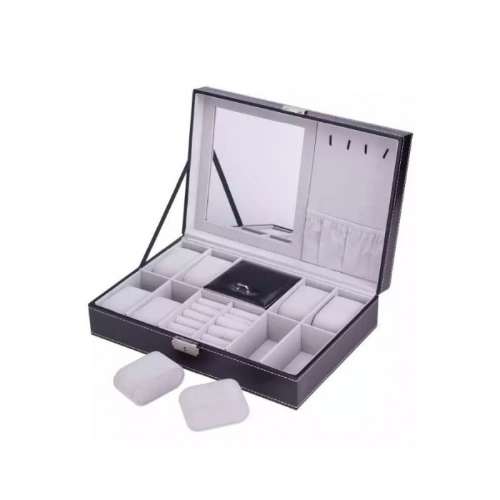 Cutie Depozitare 8 Ceasuri Si Accesorii Negru 2 In 1 cu oglinda interioara, negru mat , Doty [2]