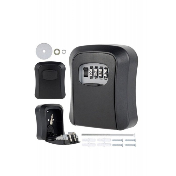 Cutie Metalica tip Seif, Depozitare Chei KeyUnlock Doty®, Cifru Mecanic, 9x11x4 cm, negru, accesorii incluse, de Perete, negru [6]