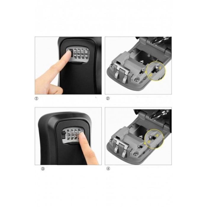 Cutie Metalica tip Seif, Depozitare Chei KeyUnlock Doty®, Cifru Mecanic, 9x11x4 cm, negru, accesorii incluse, de Perete, negru [3]