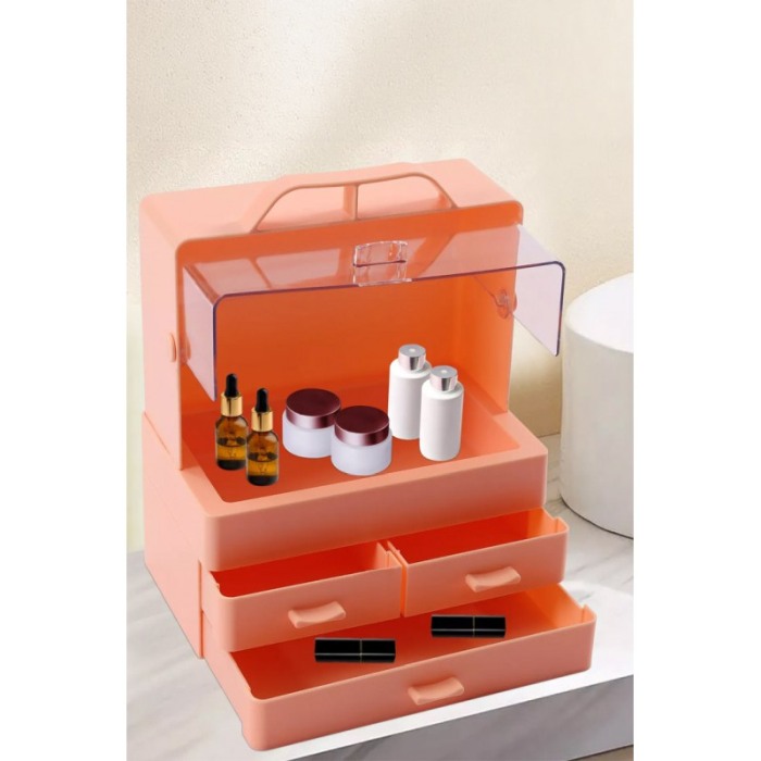 Cutie organizare si depozitare make-up sau produse de skincare BabySkin Doty®, 27x21x14 cm, crem rozaliu [3]