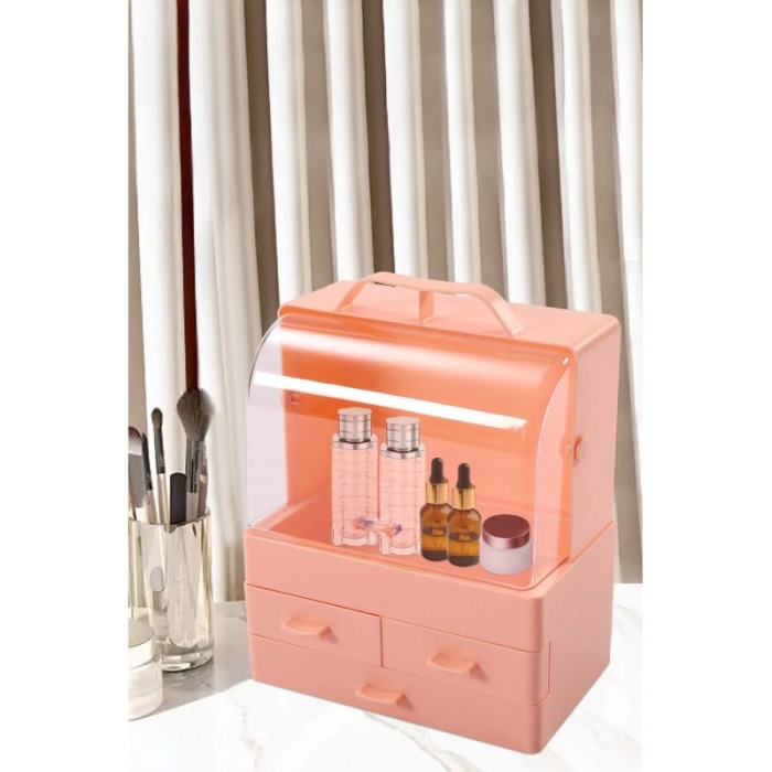 Cutie organizare si depozitare make-up sau produse de skincare BabySkin Doty®, 27x21x14 cm, crem rozaliu [2]