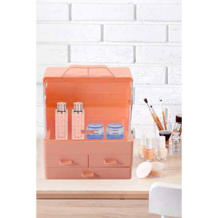 Cutie organizare si depozitare make-up sau produse de skincare BabySkin Doty®, 27x21x14 cm, crem rozaliu [4]