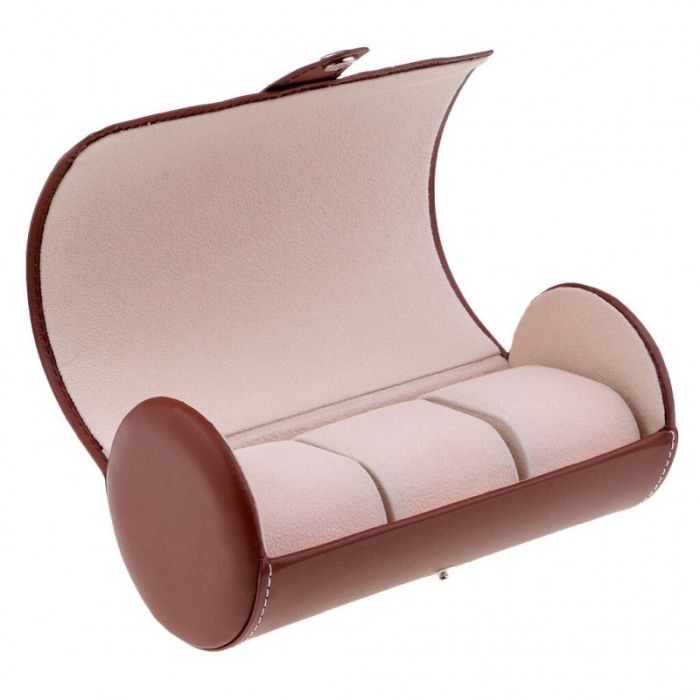 Cutie pastrare si transport 3 ceasuri cilindru din piele ecologica maro [2]