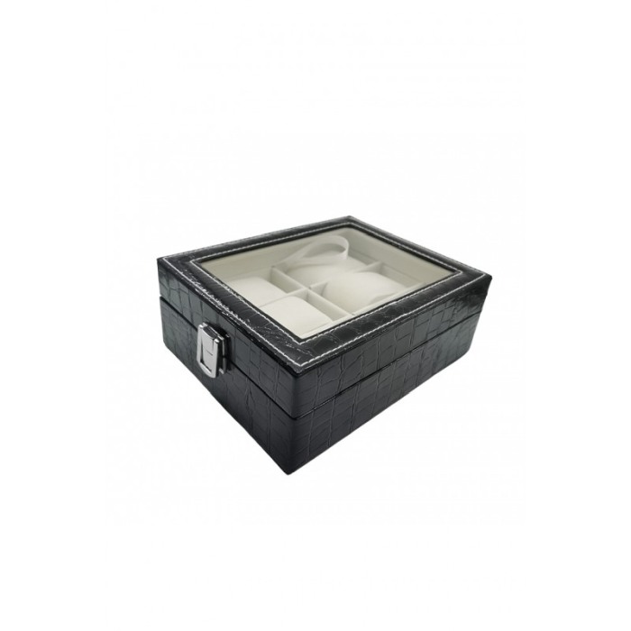 Cutie pentru 6 ceasuri LiaWatch Doty®, pernite interioare, capac cu sticla, piele ecologica croco, 20x16x7 cm [4]