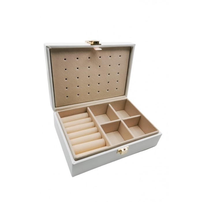 Cutie pentru bijuterii Blanchy Doty®, design creativ, compartimentata, din piele ecologica, 16x12 cm, alb [1]