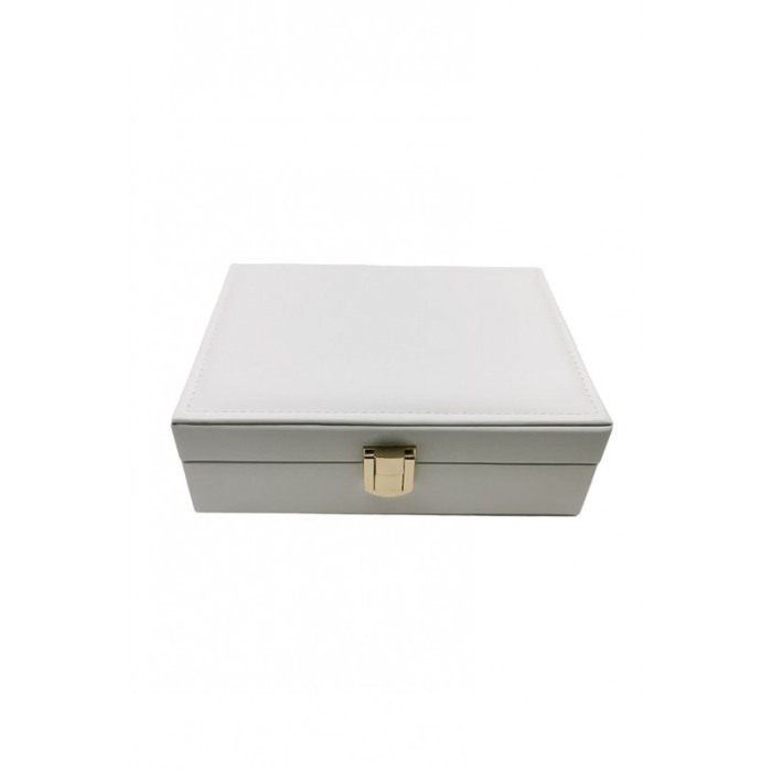 Cutie pentru bijuterii Blanchy Doty®, design creativ, compartimentata, din piele ecologica, 16x12 cm, alb [3]
