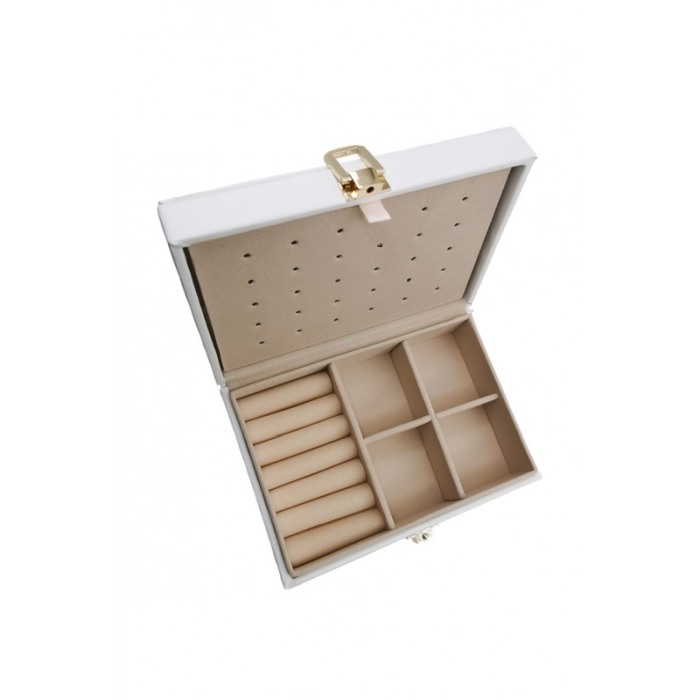 Cutie pentru bijuterii Blanchy Doty®, design creativ, compartimentata, din piele ecologica, 16x12 cm, alb [6]