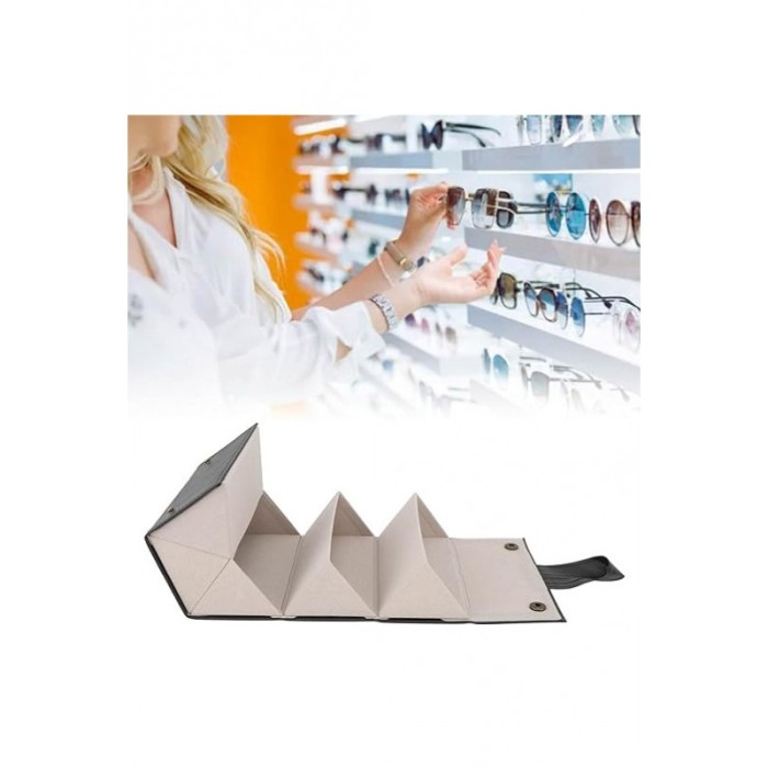 Cutie suport pentru ochelari GlassesBox Doty®, pliabil, portabila, 47x16 cm, 5 spatii, piele ecologica neagra [4]