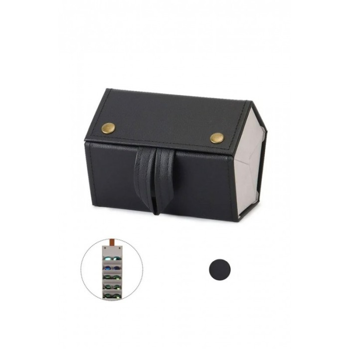Cutie suport pentru ochelari GlassesBox Doty®, pliabil, portabila, 47x16 cm, 5 spatii, piele ecologica neagra [5]