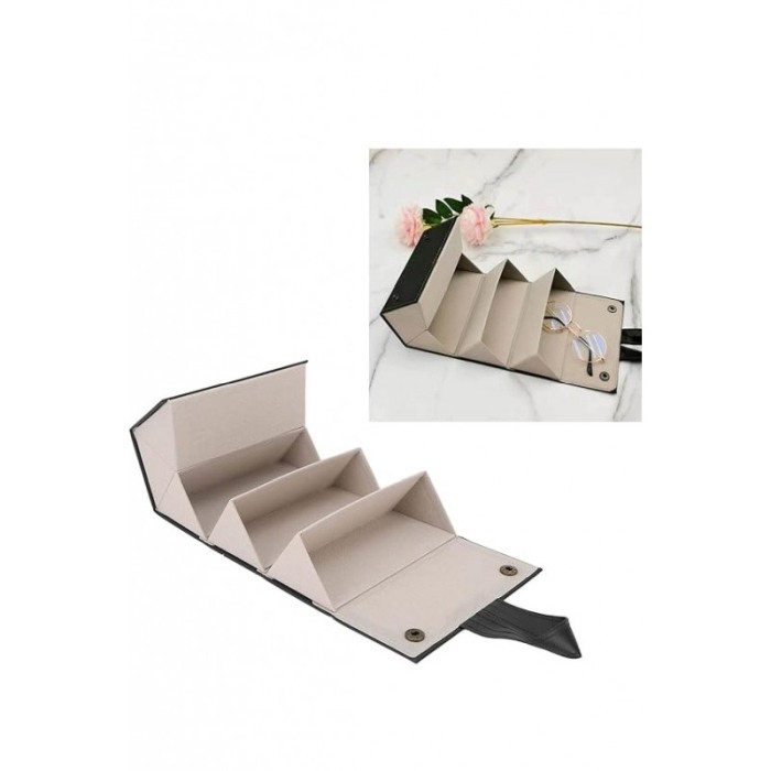 Cutie suport pentru ochelari GlassesBox Doty®, pliabil, portabila, 47x16 cm, 5 spatii, piele ecologica neagra [1]