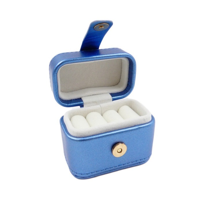 Cutiuta Sissy Rings, pentru transport inele, 4 spatii, piele ecologica, catarama aurie, 6x7x3 cm, albastru sidefat, Doty®️ [3]