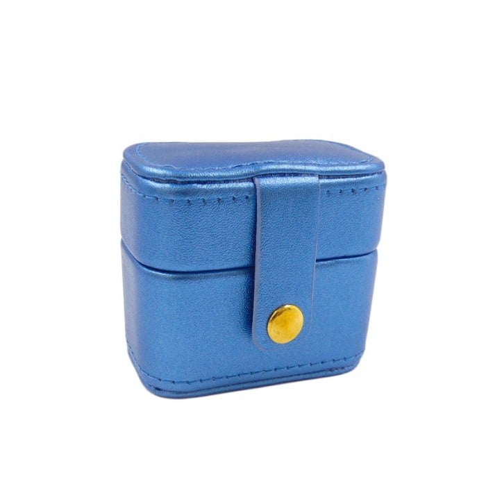 Cutiuta Sissy Rings, pentru transport inele, 4 spatii, piele ecologica, catarama aurie, 6x7x3 cm, albastru sidefat, Doty®️ [1]