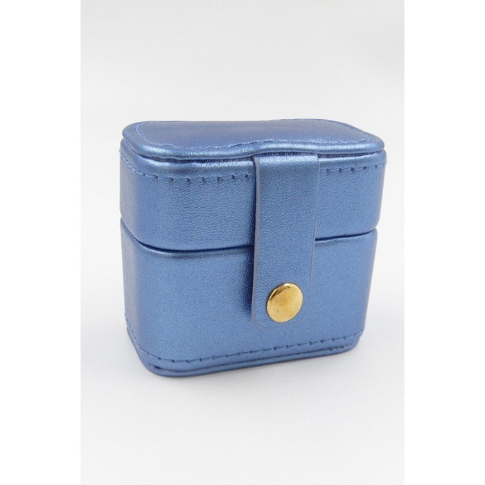 Cutiuta Sissy Rings, pentru transport inele, 4 spatii, piele ecologica, catarama aurie, 6x7x3 cm, albastru sidefat, Doty®️ [2]